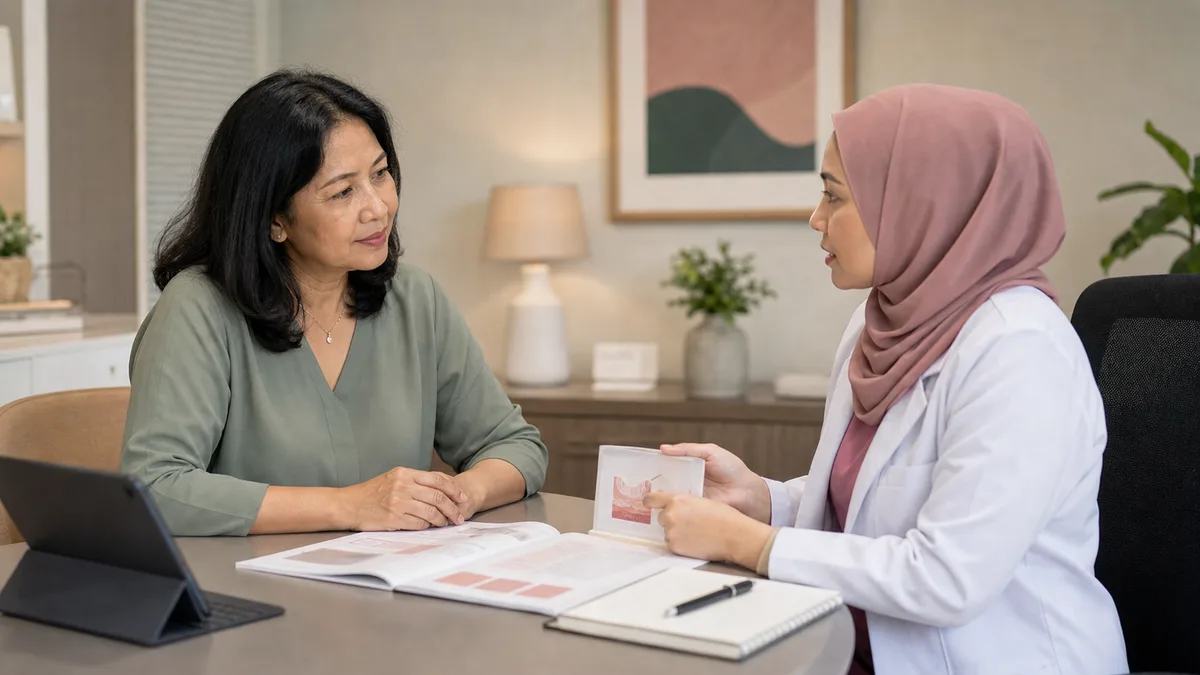 Ringkasan visual kesihatan seksual, kekeringan faraj dan keselesaan.