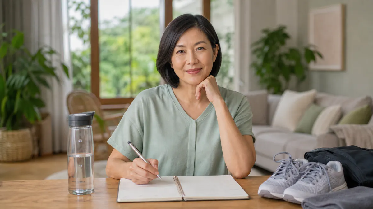 Malaysian Chinese woman preparing a weekly wellbeing routine.