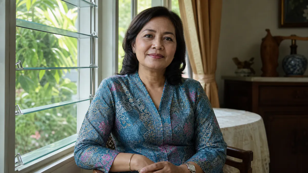 Wanita Melayu merenung perubahan fasa menopaus dengan tenang.