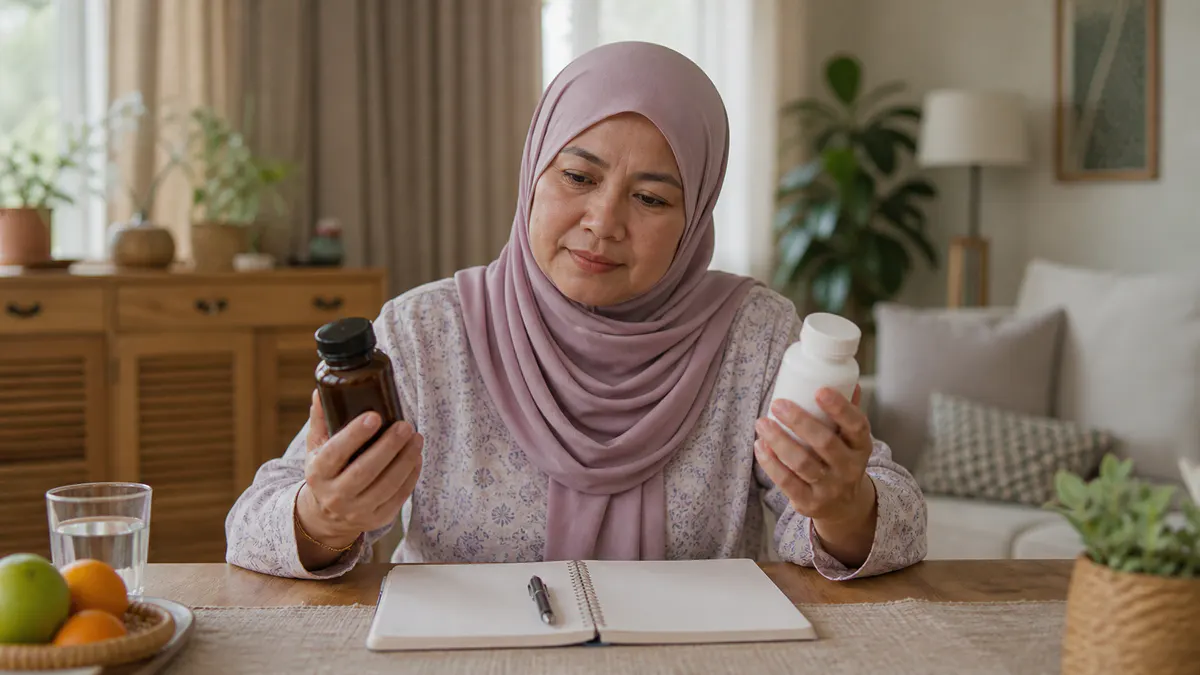 Wanita Melayu membandingkan pilihan kesejahteraan tanpa jenama.