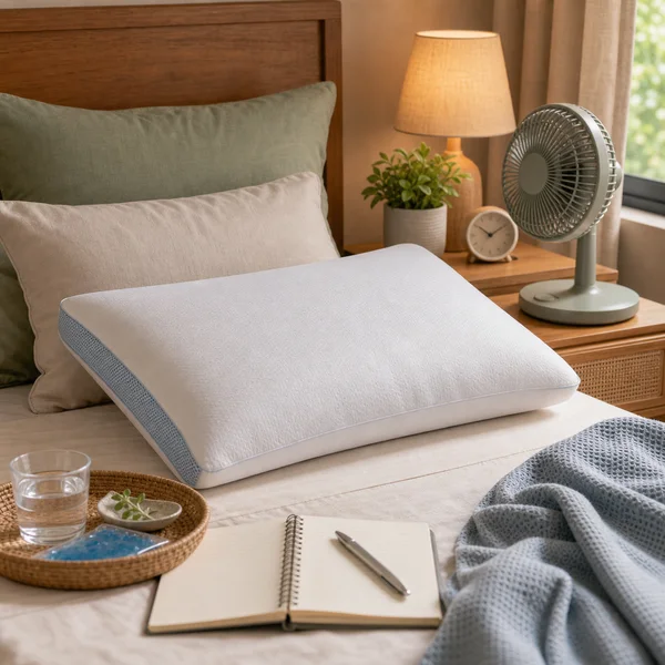 Ilustrasi kategori panas-badan untuk semakan Gel-Infused Memory Foam Cooling Pillow, bukan gambar pek sebenar